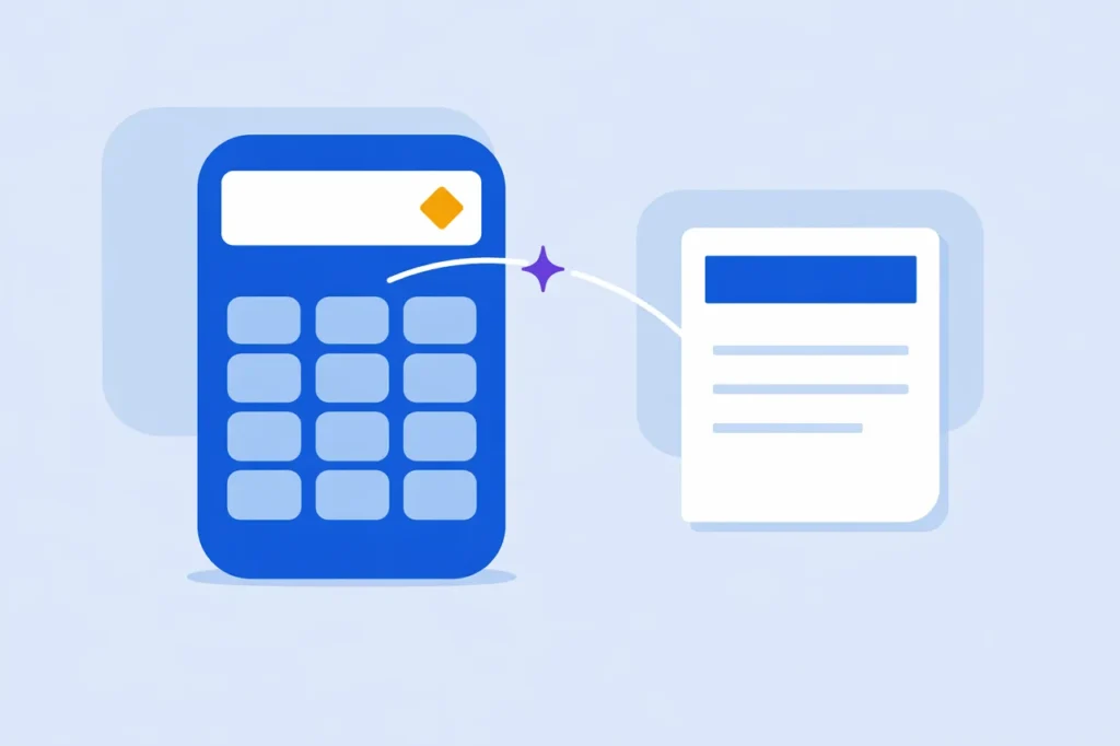 Editorial illustration of a stylised calculator next to a bonus offer sheet, representing the interactive bonus calculator tool